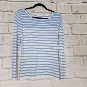 J McLaughlin Womens Blue & White Striped Cotton Blend Knit Sweater Top Large